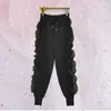 Damenhosen Hikigawa Streetwear Kordelzug Hoher Wasit Dünne beiläufige sportliche Spitze Frauen Harem Frühling Chic Mode Rüschenhose Mujer