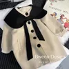 Korean Childrens Clothing Children Lapel Collar Bow Knot Long Sleeve Button Coat Girl en Cloth Winter Season 231221