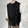 Men's Vests Men Vest Casual Solid Color Knitted Sweater With Buttons Sleeveless Round Neck Cardigan For Fall Winter