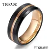 Band Rings Tigrade 8Mm Men Black Tungsten Carbide Ring Thin Blue Line Wedding Vintage Jewelry Anel Mascino Aneis Size 6-15 Drop Deliv Ot2Vc