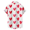 Men's T Shirts Heart Love Dots Print Men Shirt Summer Short Sleeve Blouse Button White Valentine Day Clothes Party Social Dress