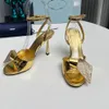 De bästa märkena höga hälen sandaler kvinnor läder lyxiga designer skor avslappnad ankel band spänne kristall dekorativ klänning sko