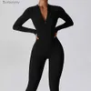 Active Sets Women's Jumpsuits One-Piece Suit Zipper Long Sled Yoga Set Gym Push Up Workout Clothes Fitness Bodysuit Sportswear TracksuitL231221