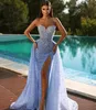 2024 ASO EBI Ice Blue Mermaid Adbito da ballo in pizzo in pizzo in rilievo Formale Formale Reception Birthday Gowns abiti abiti Robe de Soiree ZJ373