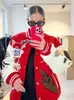 Vestes pour femmes enrober Red Broidered Patch Baseball Y2K Veste American Casual High Street Fashion Marque