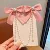 Hair Accessories Elegant Vintage Bow Pearl Tassel Chain Hairpin Girls Sweet Headband Side Clip Fashion Ribbon Barrettes