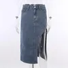 Saias Cinessd Cinto Cintura Alta Cintura Reta Mulheres Saia 2024 Verão Sexy Split Denim Estilo Vintage Temperamento Elegante WS492