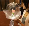 Transparent Bobo Ball LED Luminous Balloon Rose Bouquet Valentines Day Gift For Birthday Party Wedding Decor Y201006266g