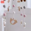 1Pc Baby Wooden Teether Bed Bell Beech Rodent Pendant Wool Ball Rattle Kids Room Bed Hanging Decor born Educational Toy Gifts 231221