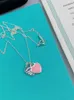 2024 Designer T Home High Edition Premium 925 Silver Print Emamel Peach Heart Necklace Blue Divided Red Double Pendant Collar Chain