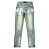 Lila Designer-Herren-Ksubi-Jeans, zerrissen, gerade, normale Jeans, Hip-Hop-Taille, verwaschen, alt, lange schwarze Jeans, gestapelte Jeans