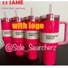 US Stock Pink Parade 40oz Quencher H2.0 tasses tasses Camping Travel Car tasse de gobelets en acier inoxydable avec poignée en silicone Cadeau de la Saint-Valentin avec 1: 1 même logo E1222