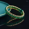 Bangle 14K Gold-plated Inlaid Natural Green Jade Ladies Bracelet Ethnic Style Handmade Size Adjustable