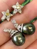 Boucles d'oreilles pendantes superbes boucles d'oreilles en perles tahitiennes de 10 à 11mm, noires et vertes, 925s