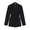 Women's Suits Woolen Coat Outerwear Women Double-Breasted Autumn Winter Korean Classic Tailored Black Niche Fashion Warmth Elegance Style