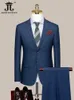 Blazer Vest Pants Luxury High end Brand Boutique Plaid Casual Business Suit 3 Pcs and 2 Set Groom Wedding Party Dress Jacket 231221