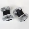 2022 Outdoor autumn and winter women's sheepskin gloves Rex rabbit fur mouth half-cut computer typing foreign trade leather c2222