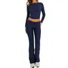 Pantaloni a due pezzi da donna Completi basic da donna Casual Manica lunga Slim Crop Top Ripiegabile Leggings Set Lounge Matching 2 pezzi Tuta