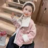 Piumino da ragazza in velluto invernale per bambini imitazione pelle scamosciata giacche di cotone spesso coreano moda colletto alla coreana capispalla con cerniera