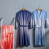 Womens Sleepwear Gradient Couple Waffle Robe Soft Kimono Gown Loose Bathrobe Male Casual Nightwear Oversize Home Clothes