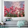 Arazzi Fiori freschi Tulipano rosa Arazzo Appeso a parete Ragazza Cuore Sfondo Panno Ins Art Dormitorio Decorazioni per la casa Telo mare da picnic