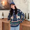 Suéteres femininos de malha suéter meia gola alta manga comprida oversized vintage vermelho ano natal solto pulôver jumpers