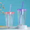 16 oz Akrilik LED Işık Yanıp Sönen Tumbler Kapak ve Pipetler Kar Globe Tumbler Çift Duvar Temiz Plastik Tumblers 1221