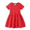 Girl Dresses Jumping Meters Baby Girls Red Strawberry Cartoon Summer Kids Fashion Short Sleeves Cotton Clothes Selling 2023