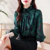 Women's Blouses Vintage Jacquard Weave Shirt Spring Autumn Half High Collar Commute Clothing Stylish Printed Folds Spliced Loose Blouse