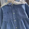 Girl's Dresses Autumn Baby Girls Dress Long Sleeve Turn-Down Collar With Lace Casual Children A-Line Single-breasted Shirt Dresses