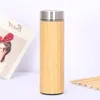 Custom logo! Creative bamboo water bottle vacuum insulated stainless steel cup with lid Tea strainer wooden Straight cup Opsgq