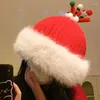 베레모는 크리스마스 분위기 귀여운 재미있는 봉제 니트 여성 모자 가을과 겨울 따뜻한 두꺼운 귀 보호기 비니 캡