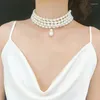 Choker Fashion Womens Baroque 4-Layer Imitation Pearl Necklace