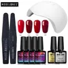 Kits Modelones Unhas de Gel Soakoff Gel polonês Top Base Coat gel unhas polonês kit 24 w lâmpada 4 cores kits de ferramentas de arte conjuntos de manicure