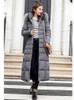 Ned Cotton Coat Women Long Winter Fashion Korean Slim Kne-Längd päls huva Parkas Trench Coat värme Kläder 231221