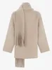 Kvinnor Fashion Solid Tassel Coat med halsduk 2023 Autumn Overized Casual Jacka Chic Long Sleeve O Neck Single Breasted Ytterkläder 231221