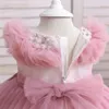 Yoliyolei Fluffy Collar Baby Girl Dress Flower Wedding Dresses Party Ball Gown Appliques Kids Friendly Clothes with beading 231221