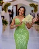 2024 Aso Ebi Green Mermaid Prom Dress Beaded Feather Sexy Evening Formal Party Second Reception Birthday Engagement Gowns Dresses Robe De Soiree ZJ381