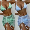 Wear 3 Pieces Wave Bikini Sarong Beach Wrap Buttocks SeeThrough Swimsuit Mini Dress Ruched Winter Mujer Streetwear Outfit Swimwear