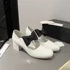 Spring 2024 new Fairy Bow Small fragrance single shoes woman thick heel Mary Jane shoes patent leather high-heeled shoes white