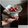 Dishes & Plates Plates Lotus Tall Feet Chinese Modern Drainable Relief Hollow Fruit Bowl Desktop Pastry Dishes Drop Delivery Home Gard Dhnic