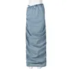 Юбки Joskaa, модная джинсовая юбка с рюшами сбоку, женская хипстерская сексуальная макси с высокой талией, 2024, женские штаны в стиле Харадзюку, уличная одежда