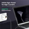 240W / 100W USB-C à USB-C Cable 20ft Super Fast Charge Type-C TO TYPE-C Câble chargeur tressé compatible avec MacBook, iPad, iOS 15 / Galaxy Serials