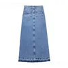 Kjolar 2024 Spring European och American Fashionable Mid-Length denim kjol med främre slitsdesign