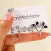 Boucles d'oreilles 6PCS / Set Y2K Love Star for Women Girl Vintage Zircon Bowknot Bowknot Shiny Set Punk Punk Bijoux Gift