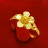 Cluster Rings Real 18K Gold Color Ring For Women's Vintage Glossy Flowers Girlfriend Fashion Birthday Wedding Engagement Gifts