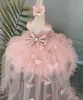 Robes de fille de fleur robe gonflée bébé rose avec train arc