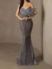 Glitter Sequined Prom Dresses Floor Length Sleeveless Saudi Arabic Women Mermaid Evening Gowns Custom Made