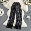 Women's Pants Women Fashion Shining Trousers Tall Waist Sequins Flares Spring Silver Glitter Sparkling Y2k Relaxation Wide-legged