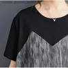 Two Piece Dress #6543 Black Tie Dye False Two Piece T Shirt Dress Spliced Mesh Vintage Dress Women Loose Streetwear Tshirt Dress Fe Midi L231221